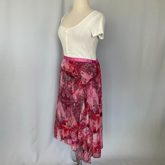 Y2K Midi Skirt Size XL Pink Red Boho Paisley Asymmetric Whimsical Fairy Feminine - Picture 7 of 15